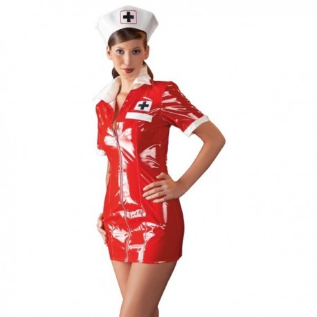 VINYL NURSE DRESS RED